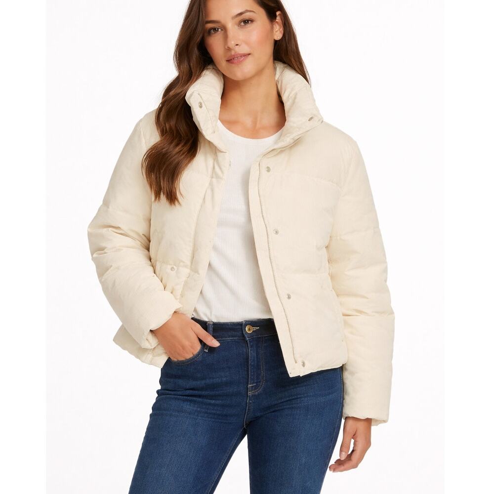 Levi’s Women’s Corded Puffer Jacket XL Cream Ribbed Winter Coat New